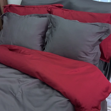 Постільна білизна ДУЕТ ANTHRACITE/WINE BORDO Premium Сатин - Сімейний на резинці, фото 2