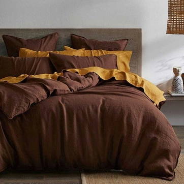 Постельное белье ДУЭТ Коричневый/Охра Ранфорс - Семейный на резинке, фото 1