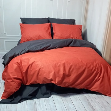Постільна білизна ДУЕТ Теракот/Антрацит - Двоспальний на резинці, фото 1