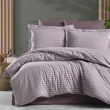Постельное белье Полоса сиреневая Ранфорс - Семейный на резинке, фото 1