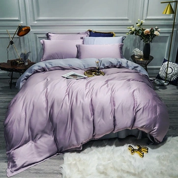 Постільна білизна LILAC FOG/PLATINUM Premium Сатин однотон - Двоспальний на резинці, фото 1