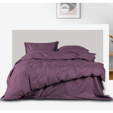 Постільна білизна DARK PLUM Сатин страйп - Євро на резинці, фото 1