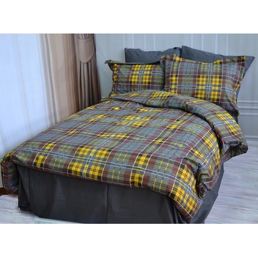 Постільна білизна Клітинка жовта Ранфорс - Двоспальний, фото 1