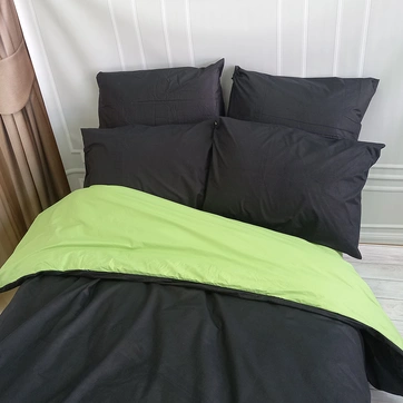 Постільна білизна ДУЕТ Чорний/Фісташка Ранфорс - Двоспальний на резинці, фото 1