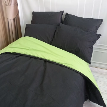 Постільна білизна ДУЕТ Чорний/Фісташка Ранфорс - Двоспальний на резинці, фото 3