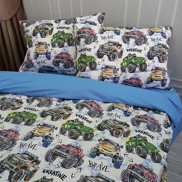 Постельное белье Монстер трак Ранфорс - Полуторный на резинке, фото 1