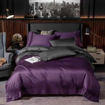 Постільна білизна ДУЕТ VIOLET FLOWER/ANTHRACITE Premium Premium Сатин однотон - Полуторний на резинці, фото 1