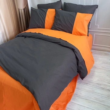 Постільна білизна PREMIERE Антрацит/Помаранчевий Ранфорс - Євро, фото 1