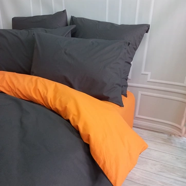 Постельное белье ДУЕ Антрацит/Оранжевый Ранфорс - Евро на резинке, фото 2