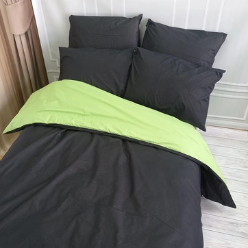 Постільна білизна ДУЕТ Чорний/Фісташка Ранфорс - Полуторний на резинці, фото 2
