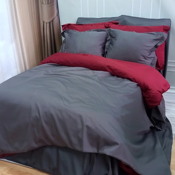 Постільна білизна ДУЕТ ANTHRACITE/WINE BORDO Premium Сатин - Двоспальний на резинці, фото 1
