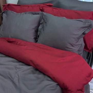 Постільна білизна ДУЕТ ANTHRACITE/WINE BORDO Premium Сатин - Двоспальний на резинці, фото 2