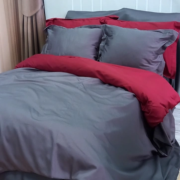 Постільна білизна ДУЕТ ANTHRACITE/WINE BORDO Premium Сатин - Двоспальний на резинці, фото 4