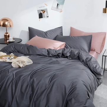 Постільна білизна ДУЕТ ANTHRACITE/PUDRA Premium Сатин однотон - Євро на резинці, фото 1