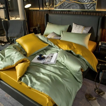 Постільна білизна ДУЕТ GREEN FOG/GOLDEN Premium Сатин однотон - Полуторний, фото 1