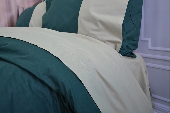 Постільна білизна PREMIERE Темнозелене/Світла оливка Ранфорс - Двоспальний на резинці, фото 2