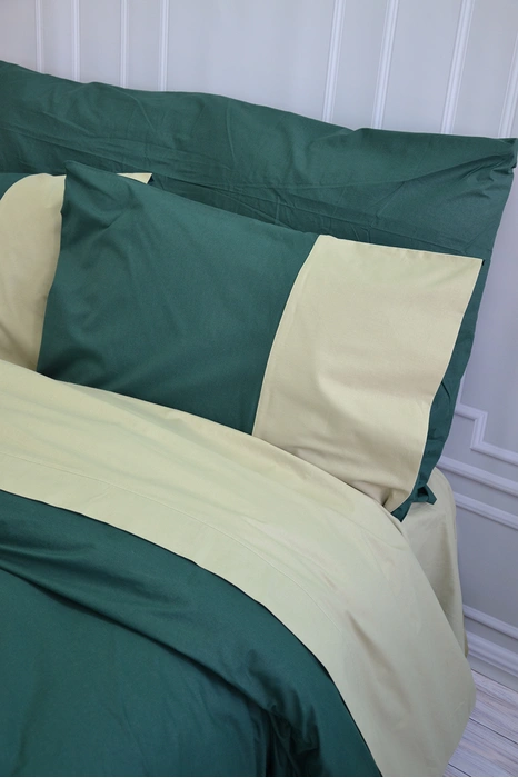 Постільна білизна PREMIERE Темнозелене/Світла оливка Ранфорс - Двоспальний на резинці, фото 3