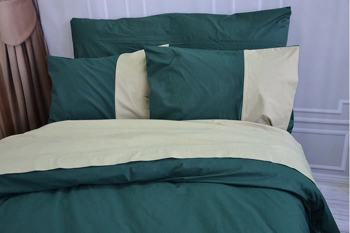 Постільна білизна PREMIERE Темнозелене/Світла оливка Ранфорс - Двоспальний на резинці, фото 4