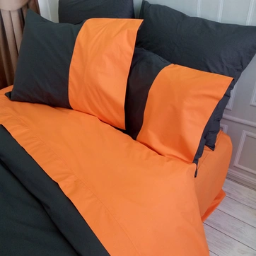 Постільна білизна PREMIERE Антрацит/Помаранчевий Ранфорс - Двоспальний, фото 2