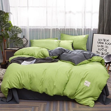 Постільна білизна ДУЕТ Фісташка/Антрацит Ранфорс - Євро на резинці, фото 1