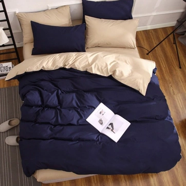 Постільна білизна ДУЕТ Темно-синій/Крем-брюле Ранфорс - Полуторний, фото 1