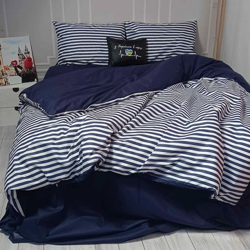 Постільна білизна Смугастий синій Ранфорс - Євро, фото 1