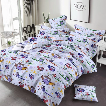 Постільна білизна Веселі сови Бязь люкс - Полуторний на резинці, фото 1