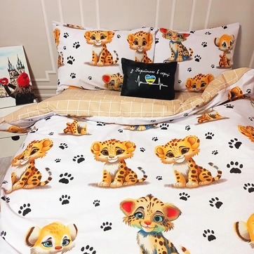 Постільна білизна Леопардики Бязь люкс - Полуторний на резинці, фото 1