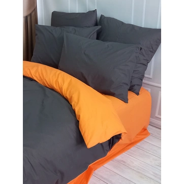 Постельное белье ДУЭТ Антрацит/Оранжевый Ранфорс - Повторный на резинке, фото 1