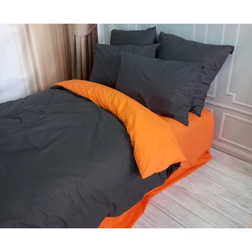 Постельное белье ДУЭТ Антрацит/Оранжевый Ранфорс - Повторный на резинке, фото 3
