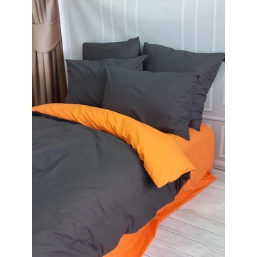Постельное белье ДУЭТ Антрацит/Оранжевый Ранфорс - Повторный на резинке, фото 4