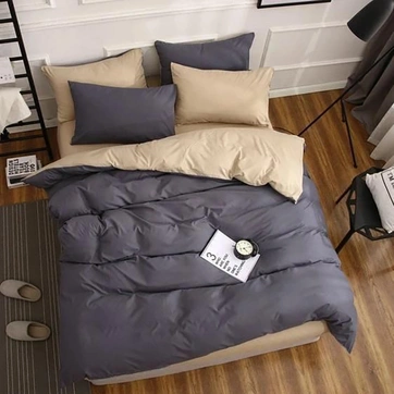 Постільна білизна ДУЕТ Антрацит/Крем-брюле Ранфорс - Двоспальний на резинці, фото 1