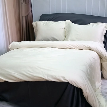 Постельное белье ДУЕ MILK CHAMPAGNE/ANTHRACITE Premium Сатин - Семейный на резинке, фото 1