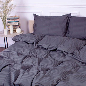 Комплект постільної білизни Страйп сатин Пивтораспальний, фото 1