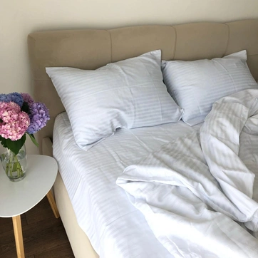 Комплект постільної білизни Страйп сатин Пивтораспальний, фото 1