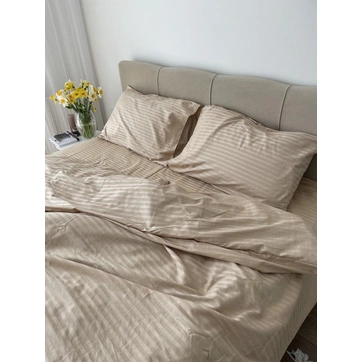 Комплект постільної білизни Страйп сатин Пивтораспальний, фото 1